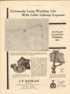 J P Ratigan Inc 1930 Vintage Ad Oil Field Pumping Rig Little Upkeep