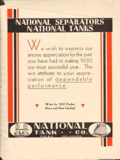 National Tank Company 1930 Vintage Ad Oil Separators Dependable National Tank Company 1930 Vintage Ad Oil Separators Dependable