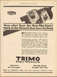 trimont mfg company 1930 trimo wrench does not break vintage ad