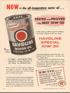Texas Company 1955 Vintage Ad Havoline Motor Oil All-Temperature