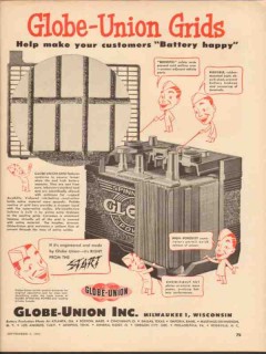 globe-union inc 1952 grids make customers battery happy vintage ad globe-union inc 1952 grids make customers battery happy vintage ad