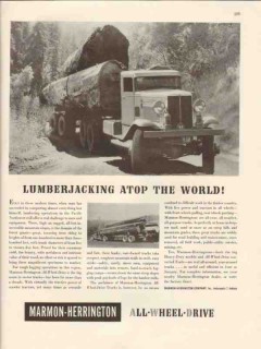 marmon-herrington 1946 lumberjacking atop the world truck vintage ad