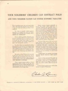charles a koons inc 1947 neighbors children contract polio vintage ad
