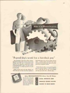massachusetts 1947 a good days work for fair days pay vintage ad