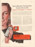 p r mallory company 1947 hearing aids mallory a battery vintage ad