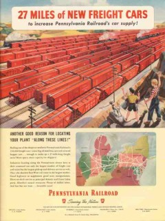 pennsylvania railroad 1947 miles of new freight cars trains vintage ad