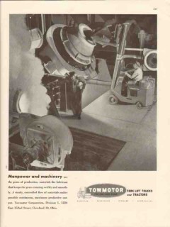 towmotor corp 1947 manpower machinery fork lift trucks vintage ad
