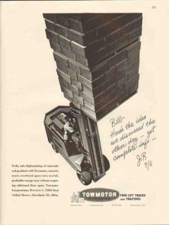 towmotor corp 1947 swift safe high-stacking fork lift truck vintage ad