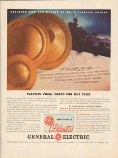 general electric 1947 plastics vocal cords for out fleet vintage ad