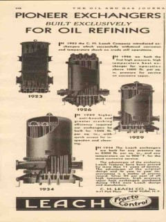 C H Leach Company 1934 Vintage Ad Oil Refining Pioneer Exchangers