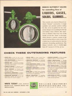 Drilling Equipment Mfg Company 1962 Vintage Ad DEMCO Butterfly Valves