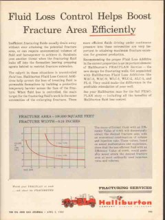 Halliburton Company 1962 Vintage Ad Oil Fluid Loss Control Fracture