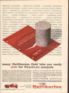 Halliburton Company 1962 Vintage Ad Oil Field Labs Fracplan Analysis