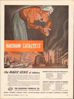 harshaw chemical company 1962 magic genie catalyst industry vintage ad harshaw chemical company 1962 magic genie catalyst industry vintage ad
