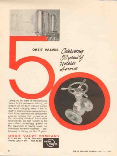 Orbit Valve Company 1962 Vintage Ad Oil Service Celebrating 50 Years Orbit Valve Company 1962 Vintage Ad Oil Service Celebrating 50 Years