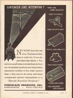 porcelain products inc 1936 linemen nitework electric power vintage ad