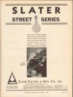 slater electric mfg company 1936 street series lamps lights vintage ad