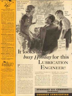 Standard Oil Company 1936 Vintage Ad Lubrication Engineer Busy Holiday Standard Oil Company 1936 Vintage Ad Lubrication Engineer Busy Holiday