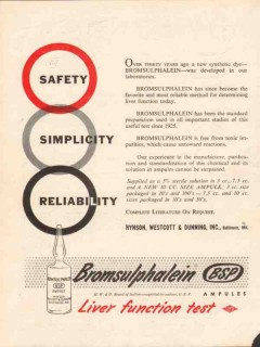 hynson westcott dunning inc 1959 bromsulphalein medical vintage ad