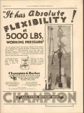 Champion Barber Inc 1931 Vintage Ad Oil Flexibility Working Pressure