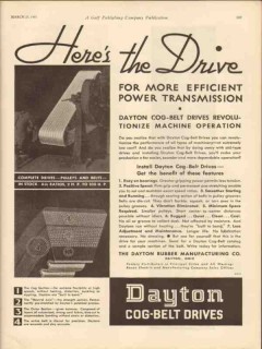 Dayton Rubber Mfg Company 1931 Vintage Ad Cog-Belt Drive Efficient
