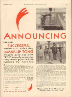 Houston Oil Field Material Company 1931 Vintage Ad Make-Up Tong Tool