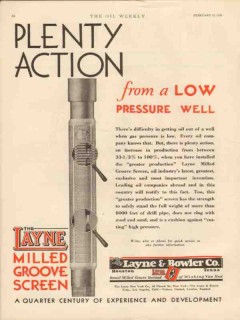 Layne Bowler Company 1931 Vintage Ad Oil Field Well Action Pressure