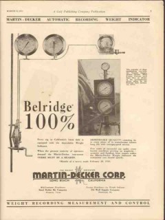 Martin-Decker Corp 1931 Vintage Ad Oil Field Weight Indicator Belridge