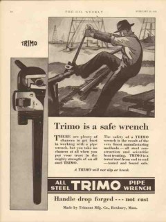 Trimont Mfg Company 1931 Vintage Ad TRIMO Oil Field Pipe Wrench Safe