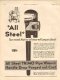 Trimont Mfg Company 1931 Vintage Ad TRIMO Oil Pipe Wrench All Steel