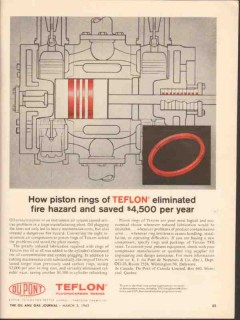 Du Pont 1962 Vintage Ad Plastic Teflon Piston Rings Fire Hazard Du Pont 1962 Vintage Ad Plastic Teflon Piston Rings Fire Hazard
