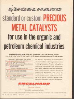 Engelhard Industries Inc 1962 Vintage Ad Precious Metal Catalysts Engelhard Industries Inc 1962 Vintage Ad Precious Metal Catalysts