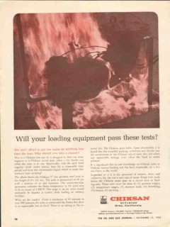 FMC Corp 1962 Vintage Ad Oil Loading Equipment Chiksan Pass Fire Test FMC Corp 1962 Vintage Ad Oil Loading Equipment Chiksan Pass Fire Test