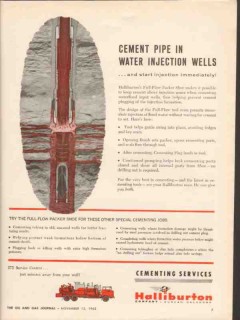 Halliburton Company 1962 Vintage Ad Cement Pipe Water Injection Wells Halliburton Company 1962 Vintage Ad Cement Pipe Water Injection Wells