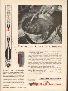 Halliburton Company 1962 Vintage Ad Oil Well Production Starts Bucket