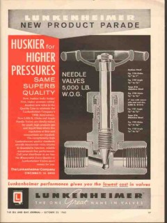 Lunkenheimer Company 1962 Vintage Ad Oil Needle Valve Higher Pressures