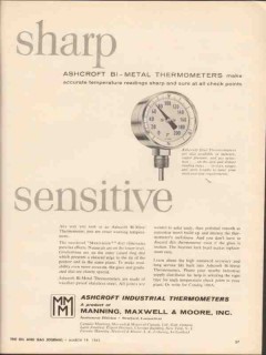 Manning Maxwell Moore Inc 1962 Vintage Ad Bi-Metal Thermometer Sharp