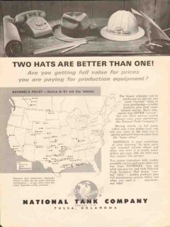 National Tank Company 1962 Vintage Ad Oil Production Equipment Hats National Tank Company 1962 Vintage Ad Oil Production Equipment Hats