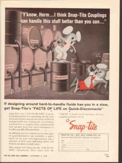 Snap-Tite Inc 1962 Vintage Ad Oil Quick-Disconnect Couplings Fluids Snap-Tite Inc 1962 Vintage Ad Oil Quick-Disconnect Couplings Fluids