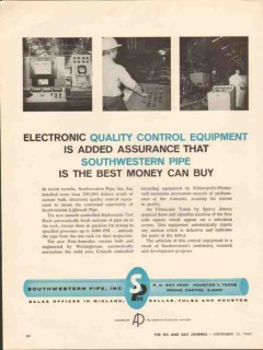 Southwestern Pipe Inc 1962 Vintage Ad Oil Electronic Quality Control Southwestern Pipe Inc 1962 Vintage Ad Oil Electronic Quality Control