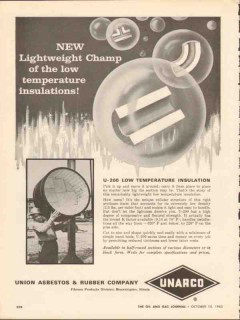 Union Asbestos Rubber Company 1962 Vintage Ad Lightweight Insulations Union Asbestos Rubber Company 1962 Vintage Ad Lightweight Insulations