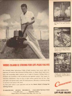 Cameron Iron Works 1953 Vintage Ad Oil FH Ham Isaacks Lift-Plug Valves Cameron Iron Works 1953 Vintage Ad Oil FH Ham Isaacks Lift-Plug Valves