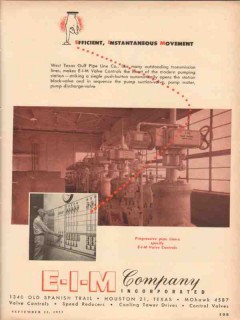 E-I-M Company 1953 Vintage Ad Valve Efficient Instantaneous Movement