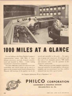 Philco Corp 1953 Vintage Ad Glance Platte Pipeline Company Microwave
