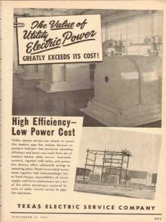 Texas Electric Service Company 1953 Vintage Ad Oil Well Low Power Cost