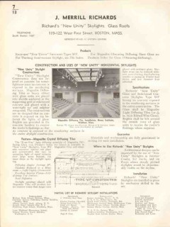J Merrill Richards 1938 Vintage Catalog Skylights Glass Roof New Unity