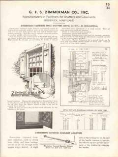 G F S Zimmerman Company 1938 Vintage Catalog Fastener Casement Shutter