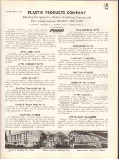 Plastic Products Company 1938 Vintage Catalog Putty Caulking Plastoid Plastic Products Company 1938 Vintage Catalog Putty Caulking Plastoid