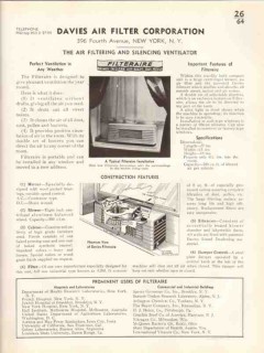 Davies Air Filter Corp 1938 Vintage Catalog Ventilator Filteraire Davies Air Filter Corp 1938 Vintage Catalog Ventilator Filteraire