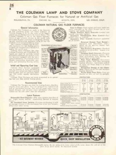Coleman Lamp Stove Company 1938 Vintage Catalog Gas Floor Furnace Coleman Lamp Stove Company 1938 Vintage Catalog Gas Floor Furnace